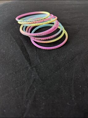 Multicolor Glitter Bangle Set - Pastel Pink, Yellow, Blue